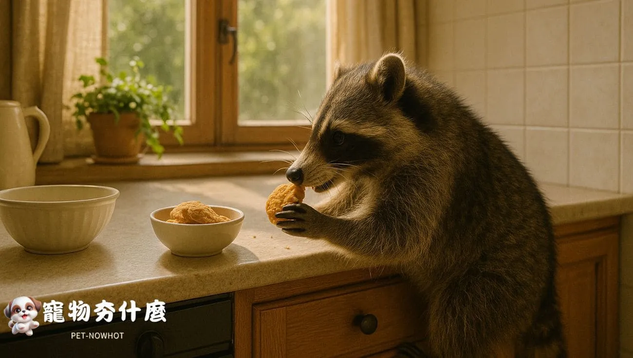 浣熊潛入廚房偷食物