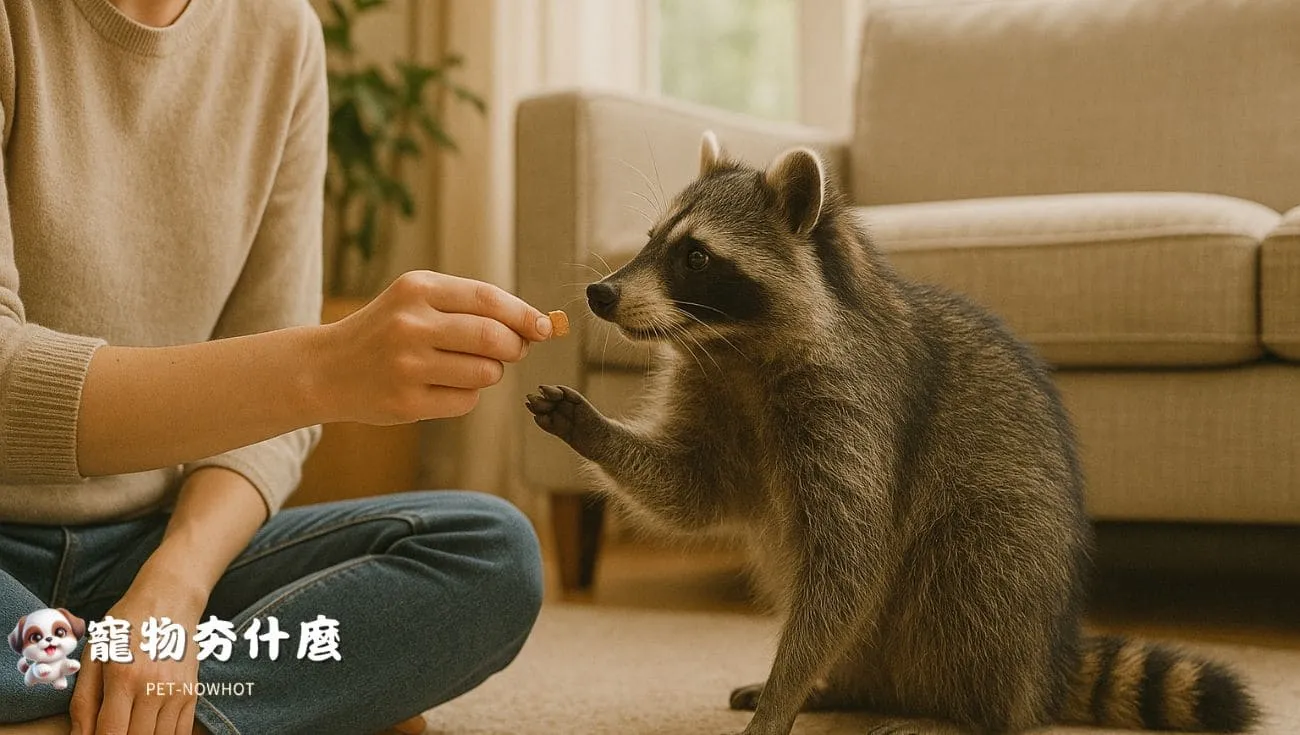 飼主與浣熊正向互動