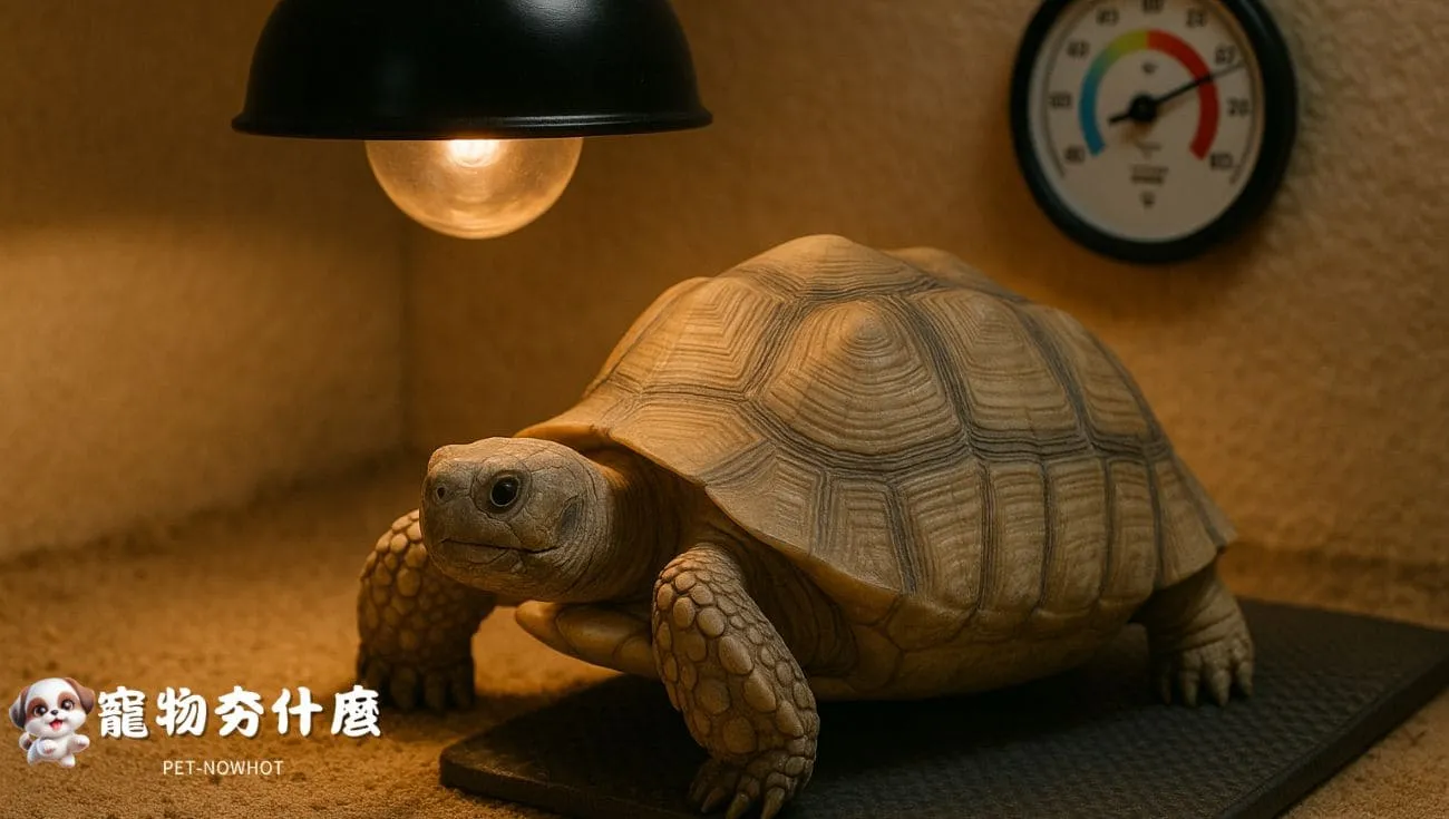 陸龜加溫燈與溫度計設備