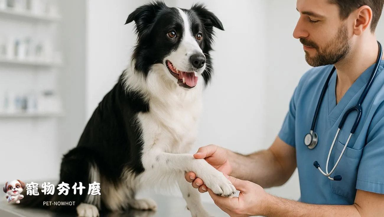 邊境牧羊犬接受腳掌檢查