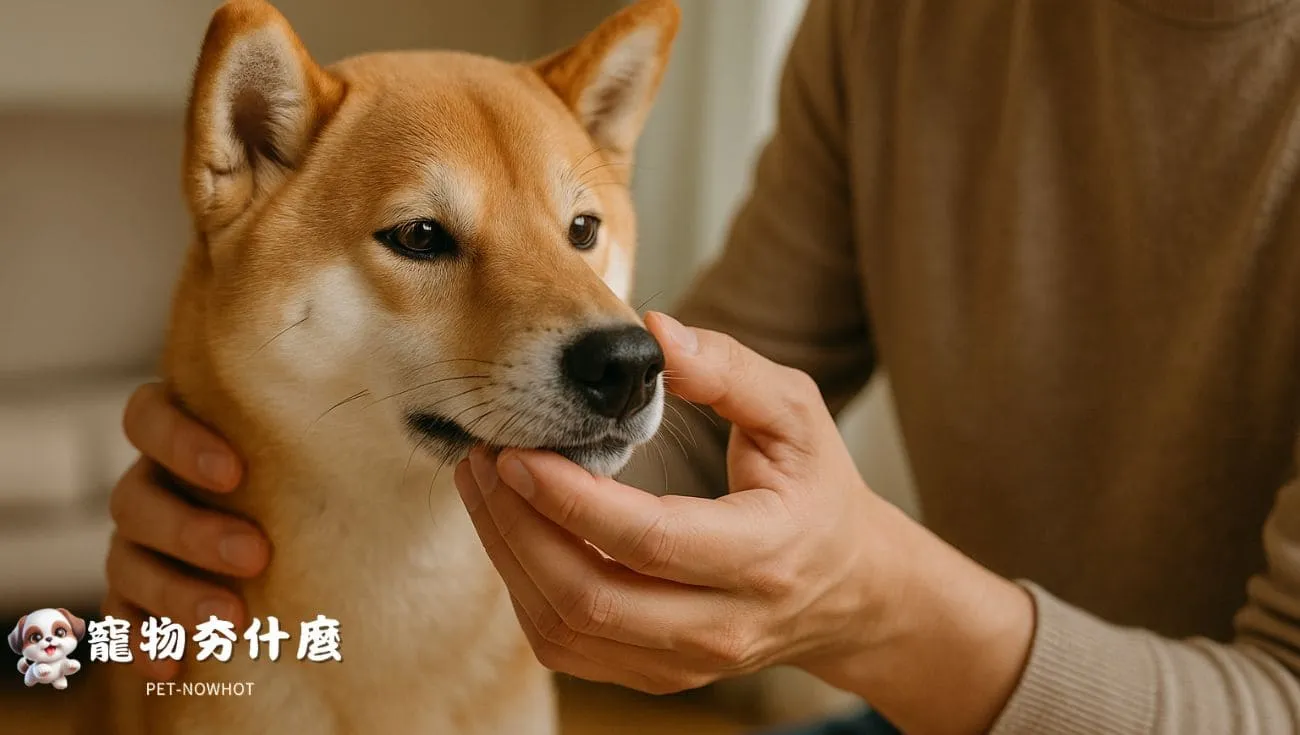 主人檢查柴犬嘴部健康狀況