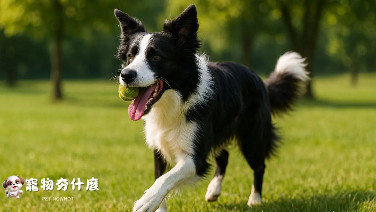 邊境牧羊犬戶外奔跑玩接球遊戲