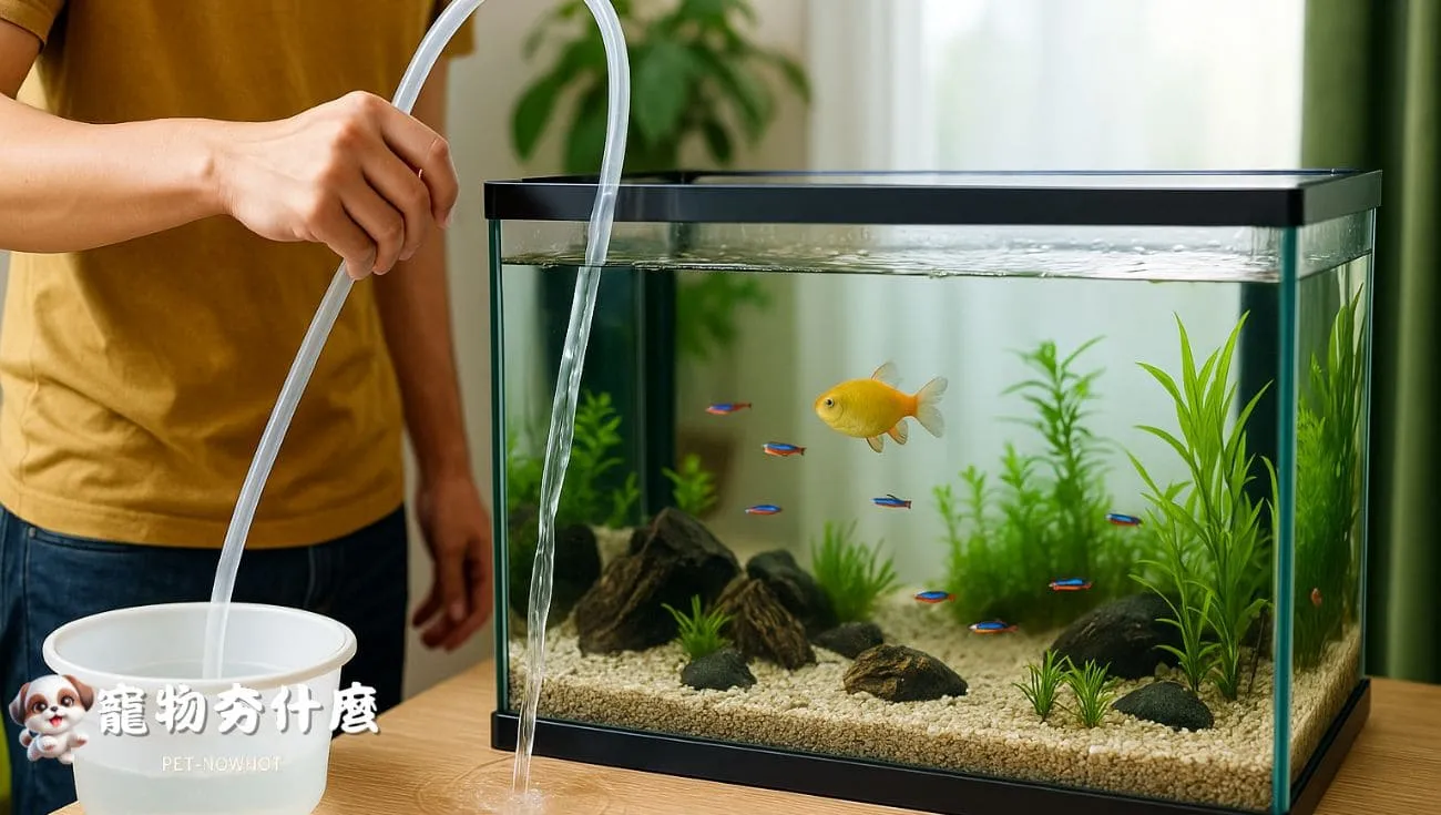 魚缸大量換水操作攝影畫面