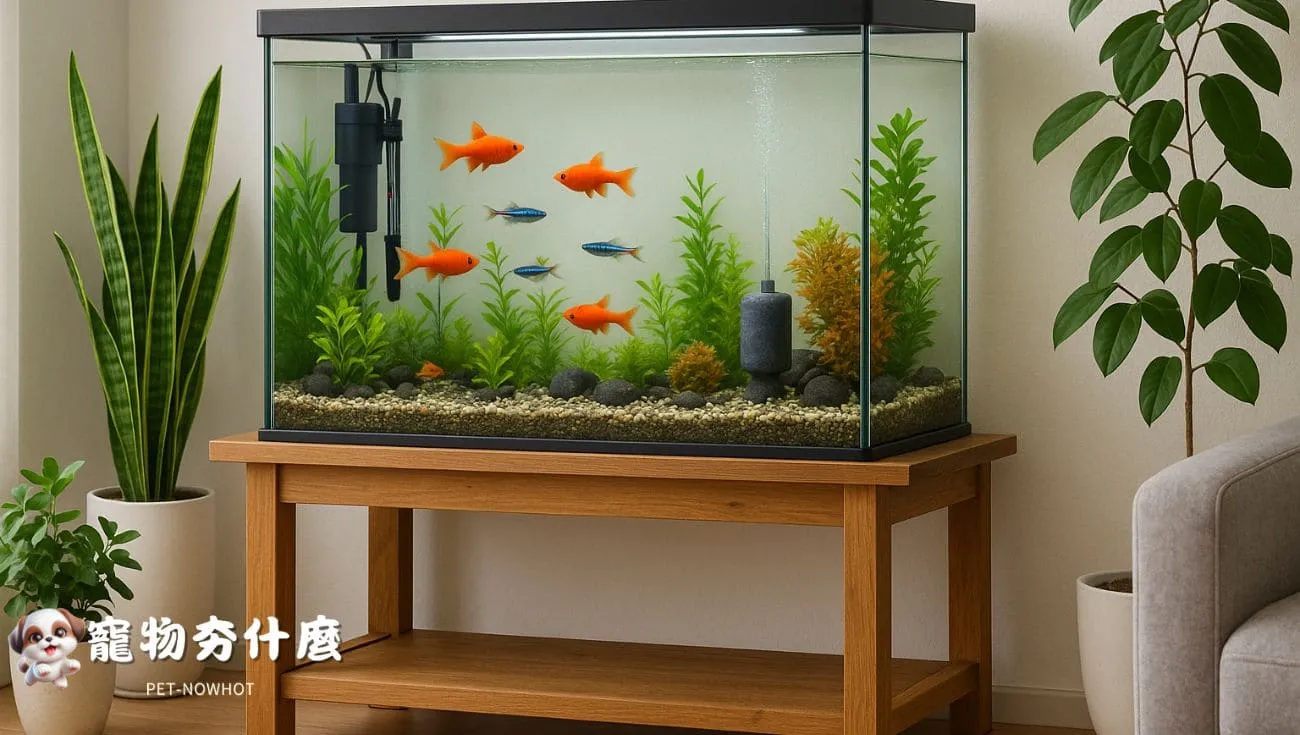 堅固台面上的安全魚缸