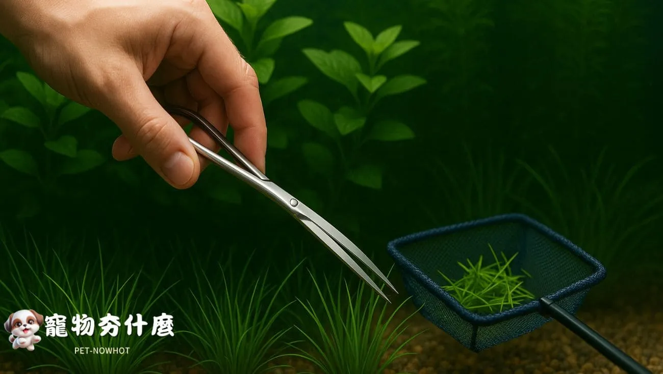 修剪水草的專業動作特寫