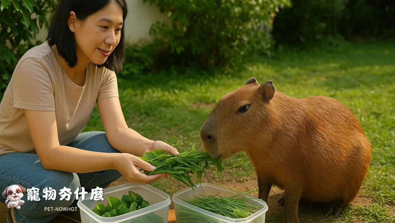 台灣水豚飼主餵食日常