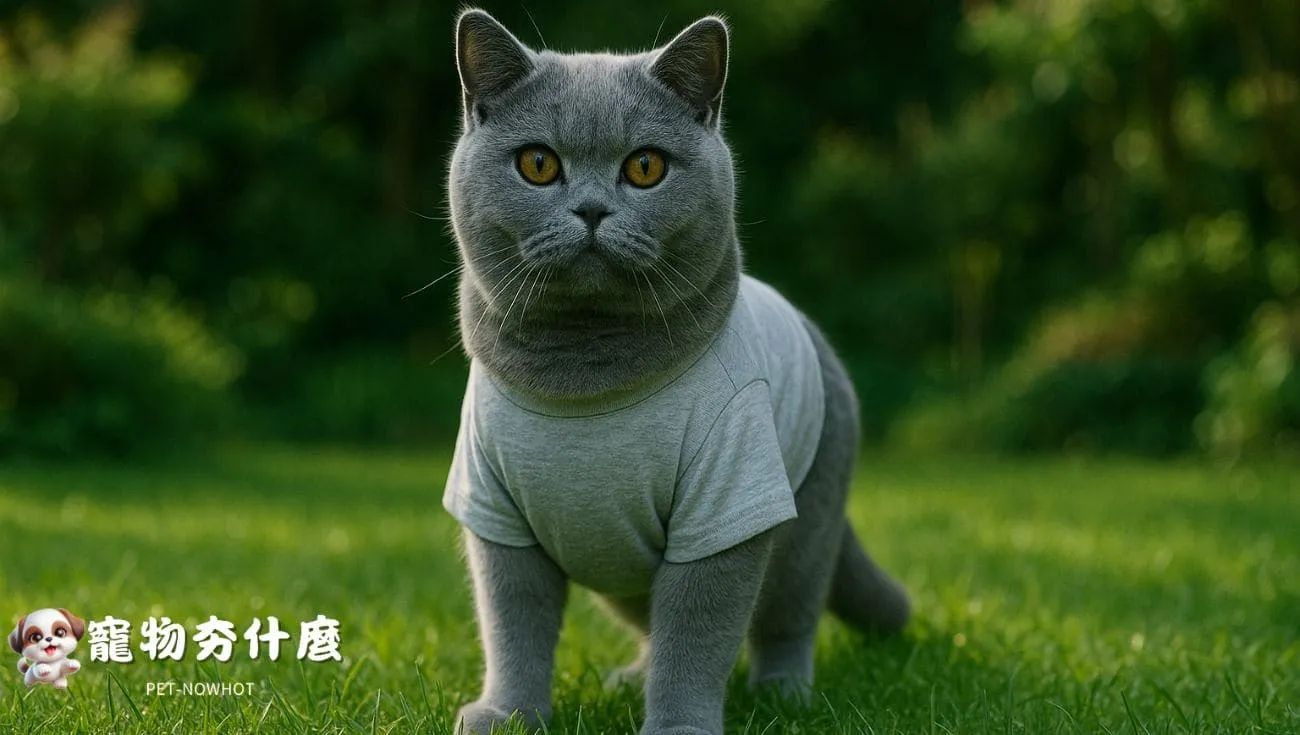 英短貓穿棉質衣戶外圖
