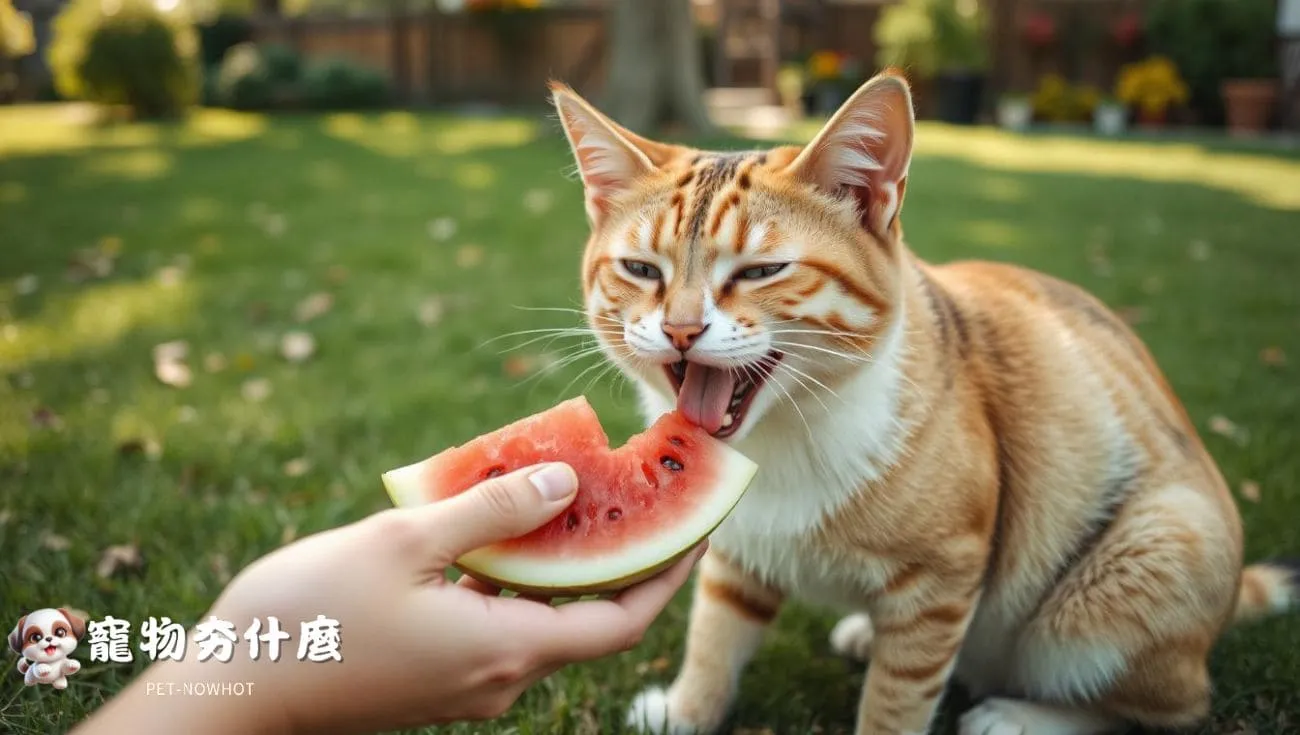 貓咪戶外品嚐水果樂趣