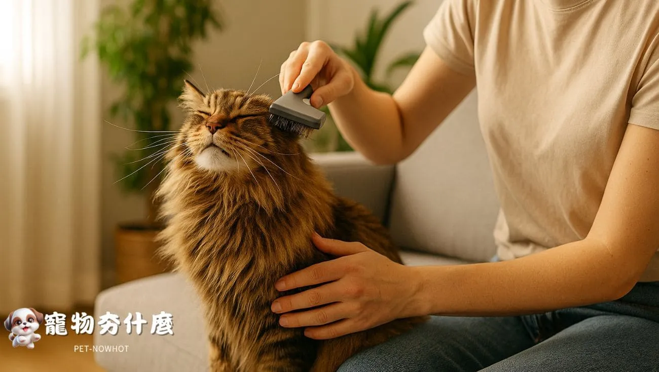 緬因貓享受主人細心梳毛護理