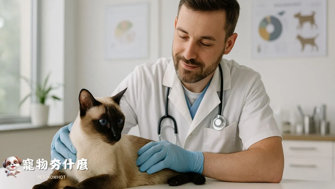 暹羅貓獸醫評估健康攝影插圖