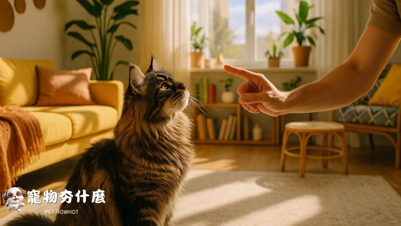 緬因貓聆聽主人呼喚的情景