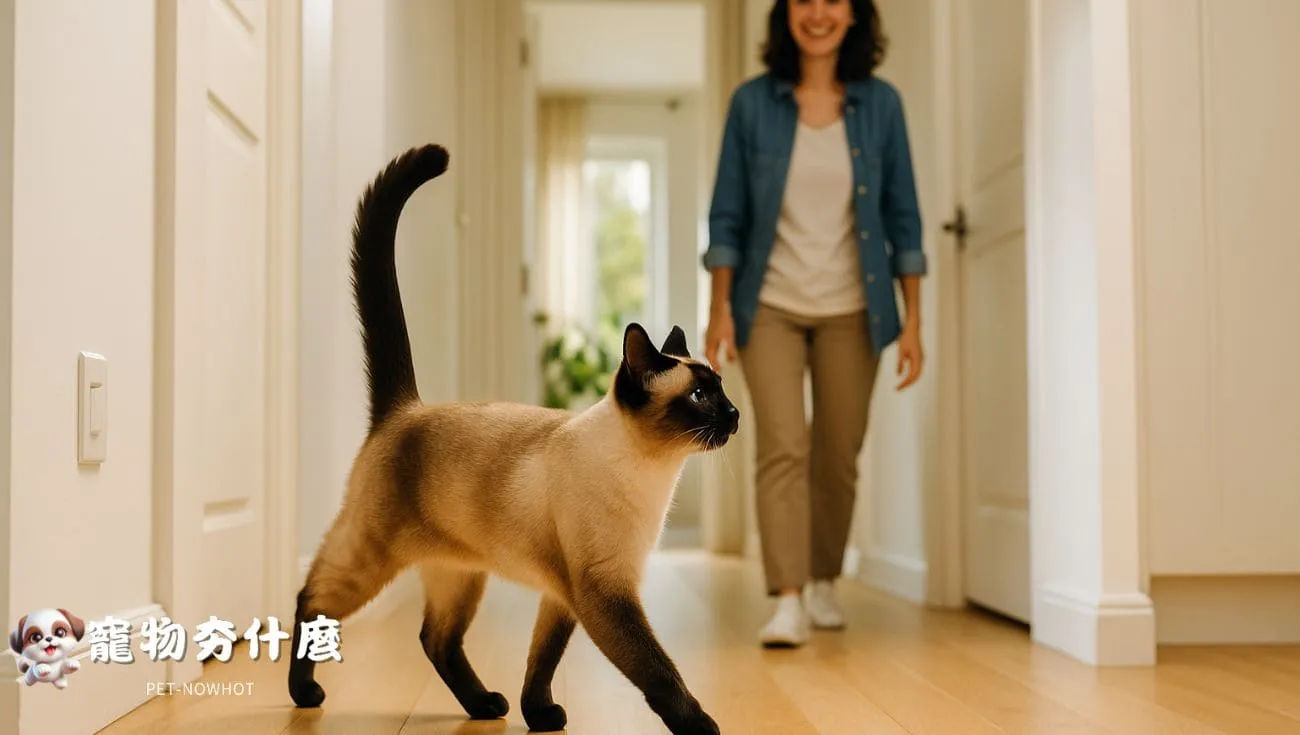 暹羅貓跟隨主人移動的瞬間