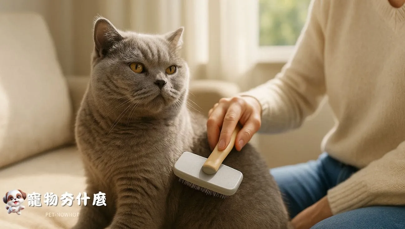 英短貓被主人梳理毛髮