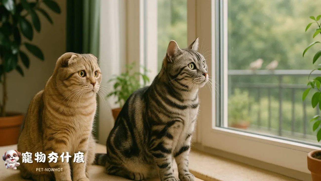 摺耳貓與美短共賞窗外景色