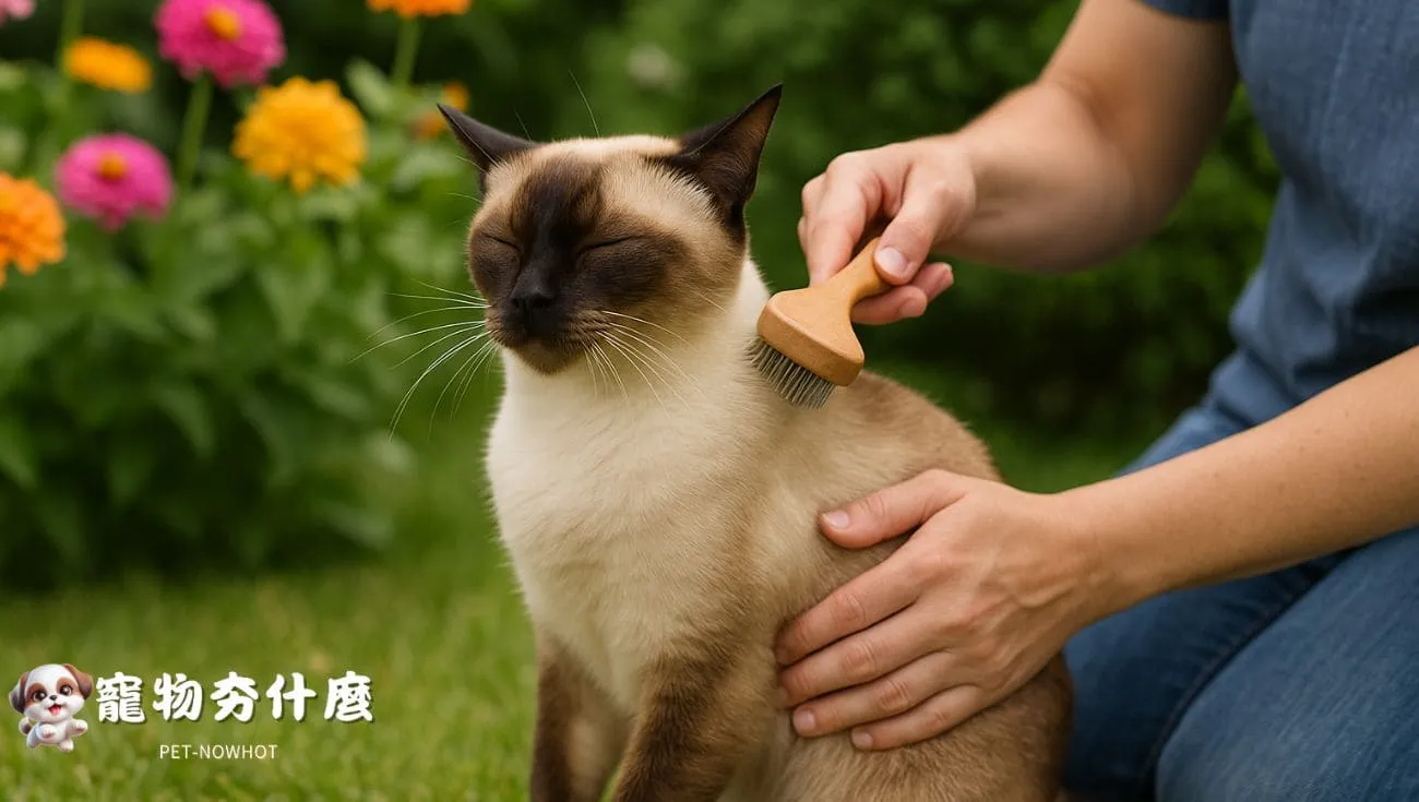 暹羅貓花園梳毛互動親密