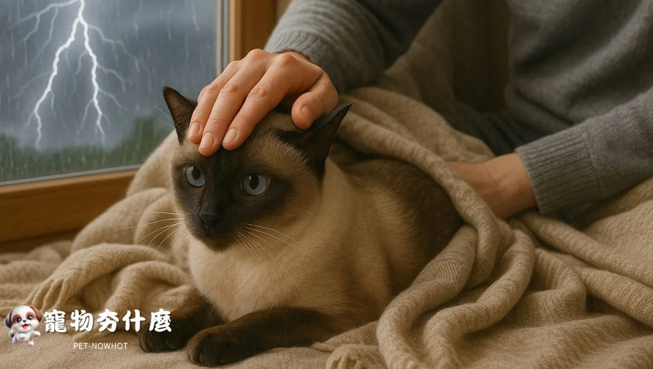 暹羅貓主人安撫打雷情緒