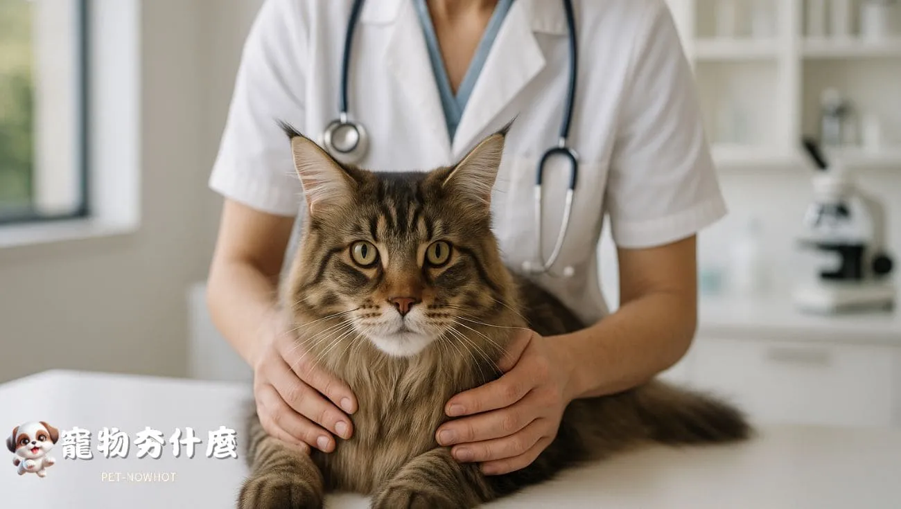 緬因貓進行動物醫院健康檢查