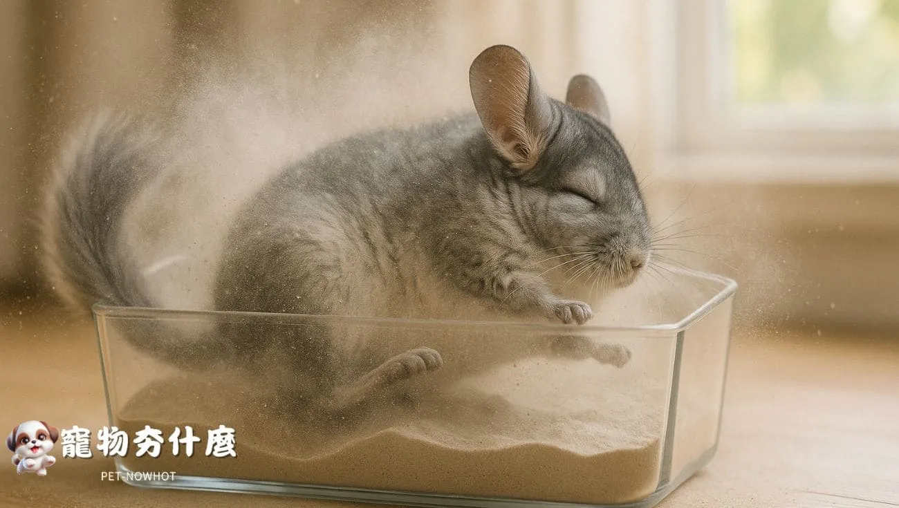 龍貓享受專用沙浴過程