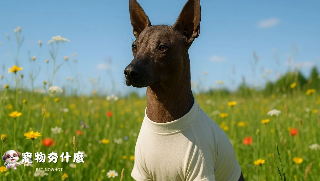 無毛犬夏天穿防曬衣於草地奔跑