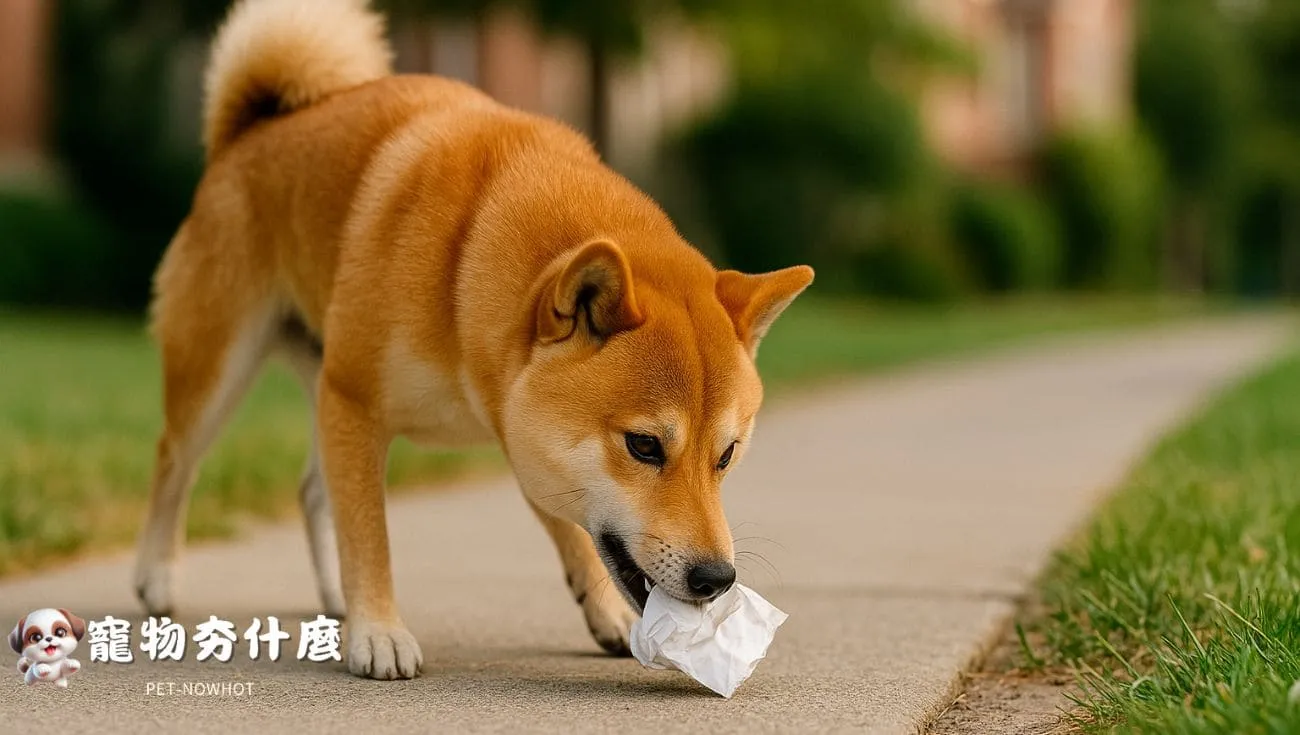 柴犬撿拾人行道垃圾