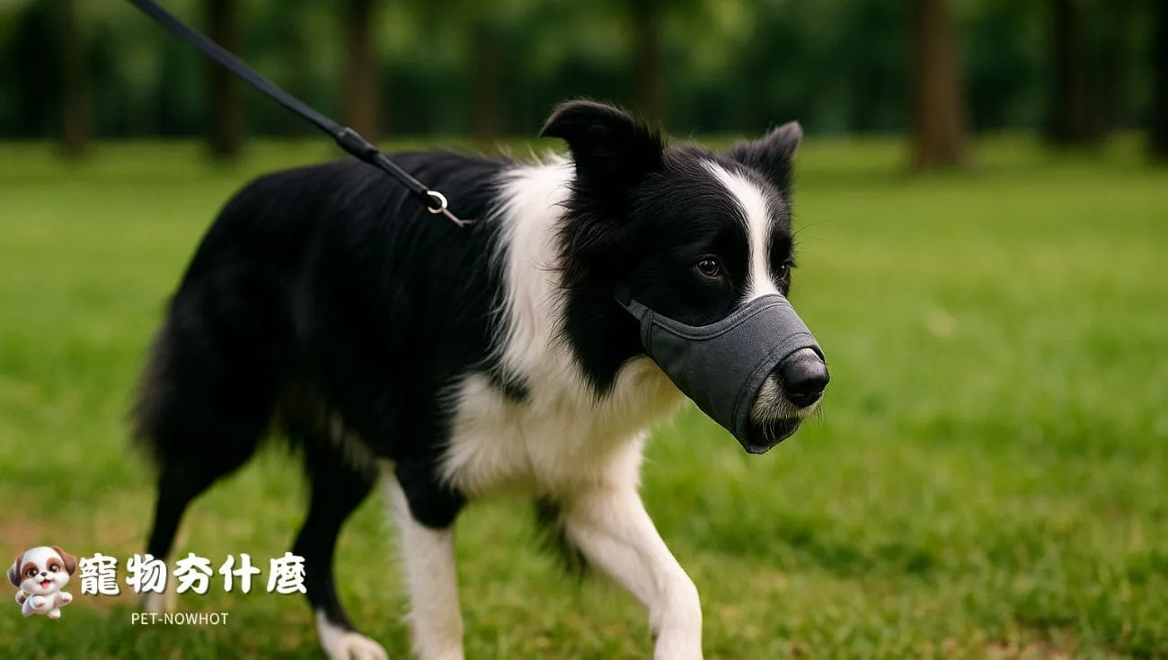 邊境牧羊犬配戴防舔口罩
