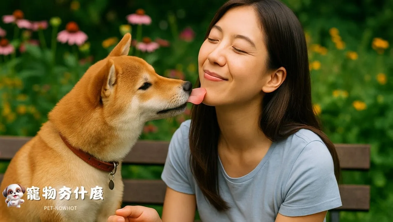 柴犬親昵舔主人的臉