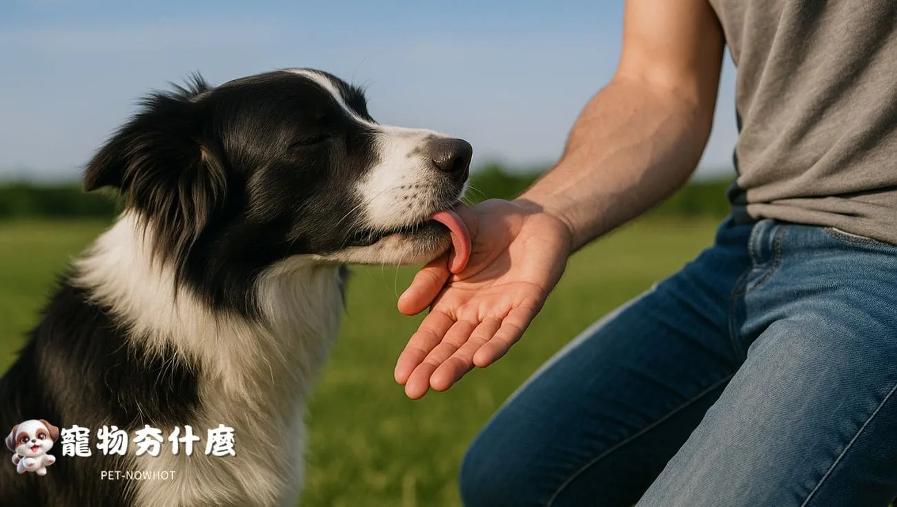 邊境牧羊犬舔手訓練互動
