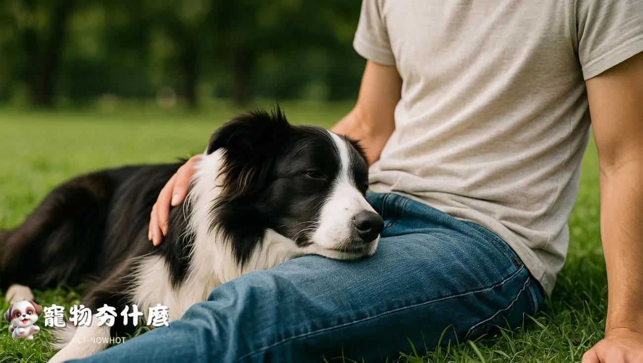 邊境牧羊犬親密依偎主人