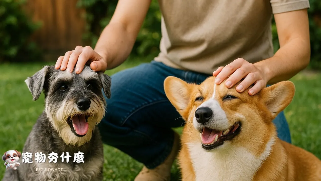 雪納瑞柯基多犬親子互動