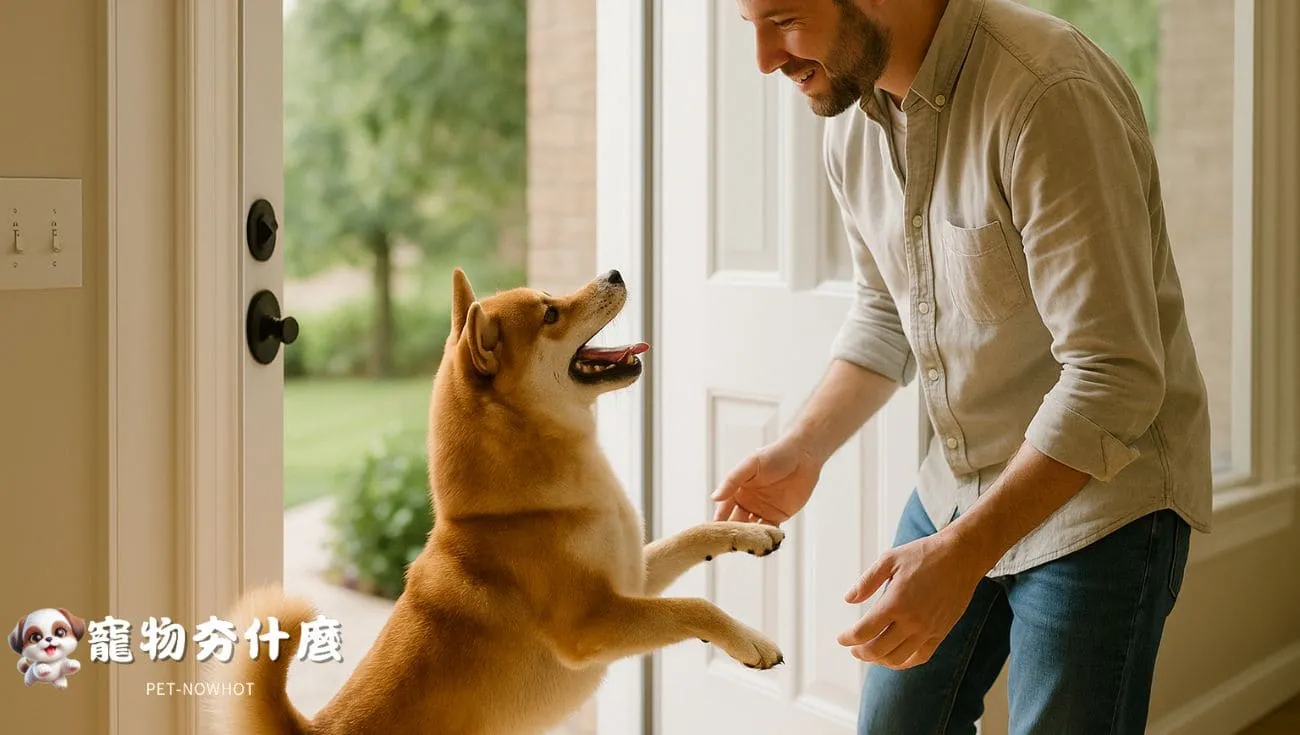 柴犬迎接主人歡欣互動