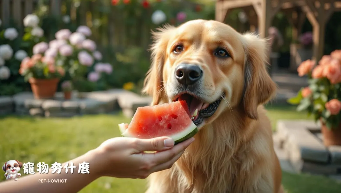 黃金獵犬吃西瓜點心