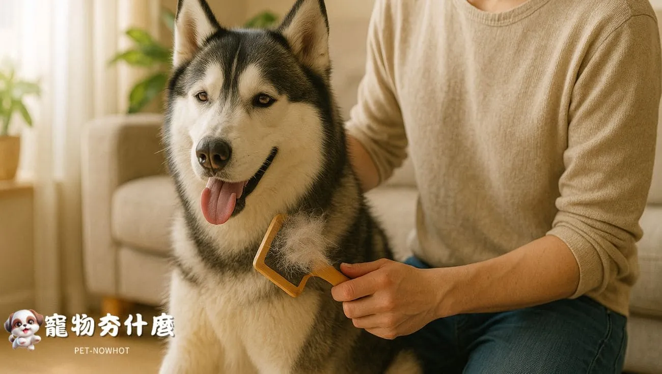 主人梳理哈士奇換季掉毛