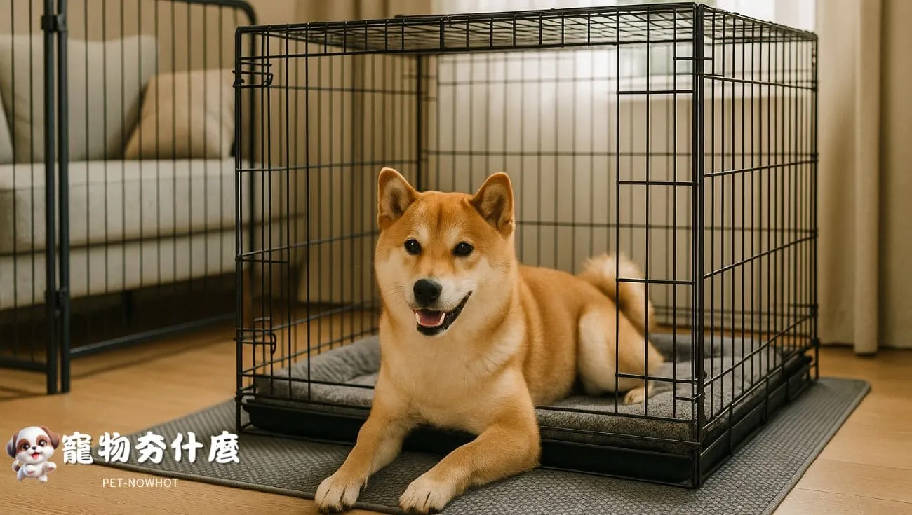 柴犬在安全圍欄與防滑墊環境