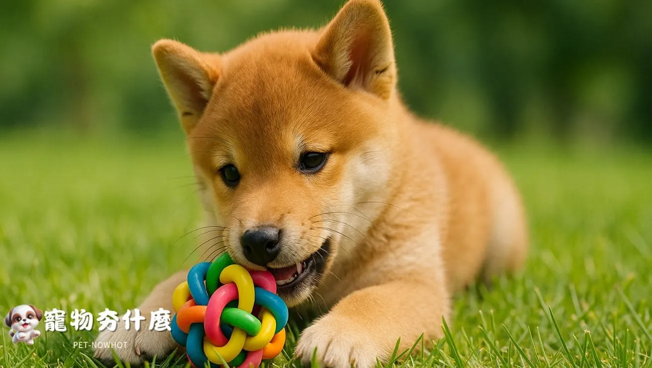 柴犬幼犬換牙期啃咬玩具情境