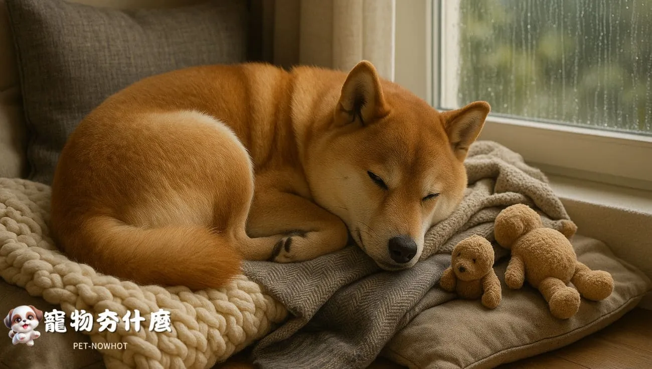 柴犬安穩休息在避難空間