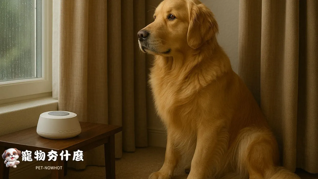 黃金獵犬安靜聆聽降噪環境