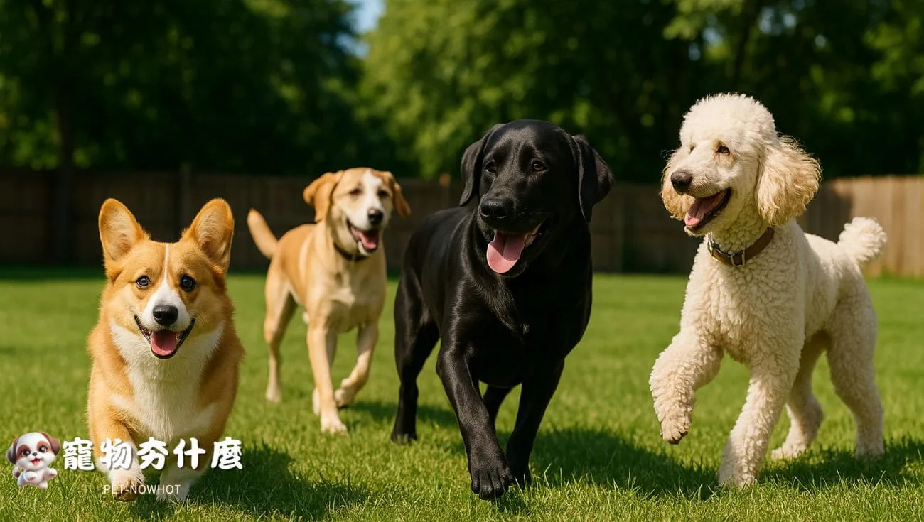 多品種犬隻接種後戶外健康嬉戲