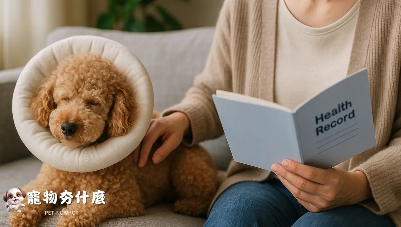 貴賓犬回家後休息接受飼主照護