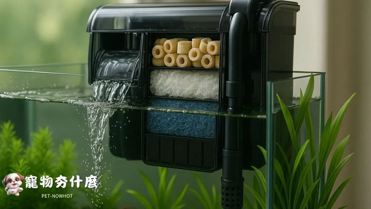 魚缸專業過濾設備與生化棉特寫