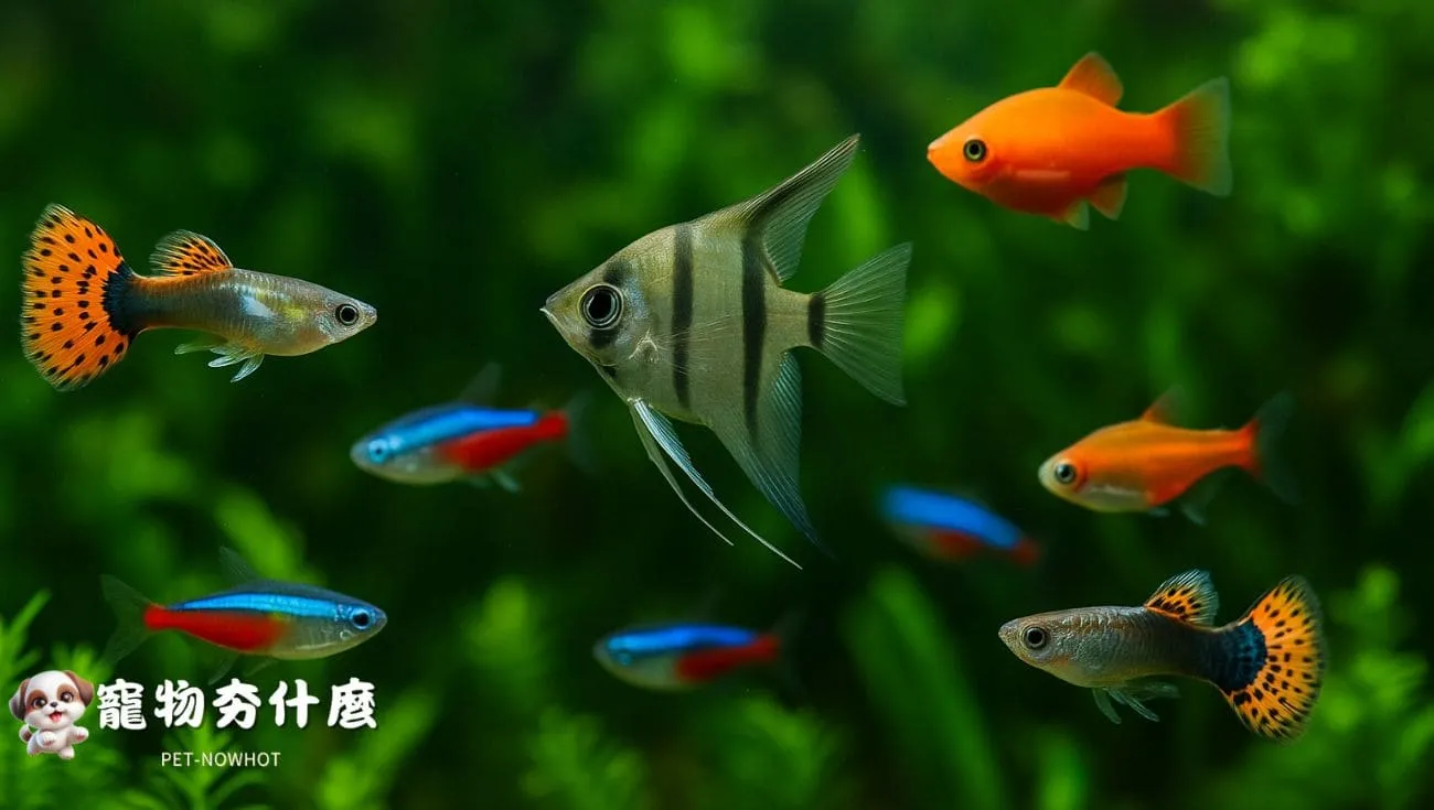 熱帶魚健康游動於水草缸中攝影