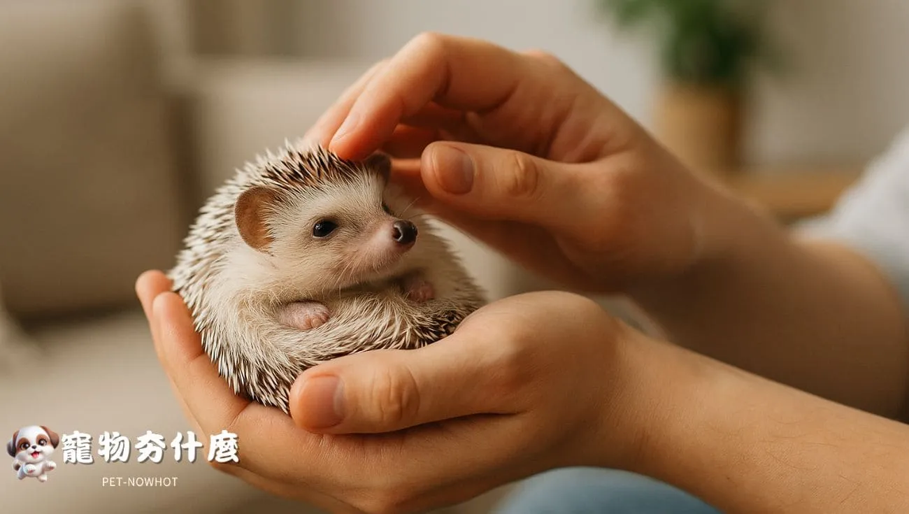 飼主溫柔照護刺蝟互動圖