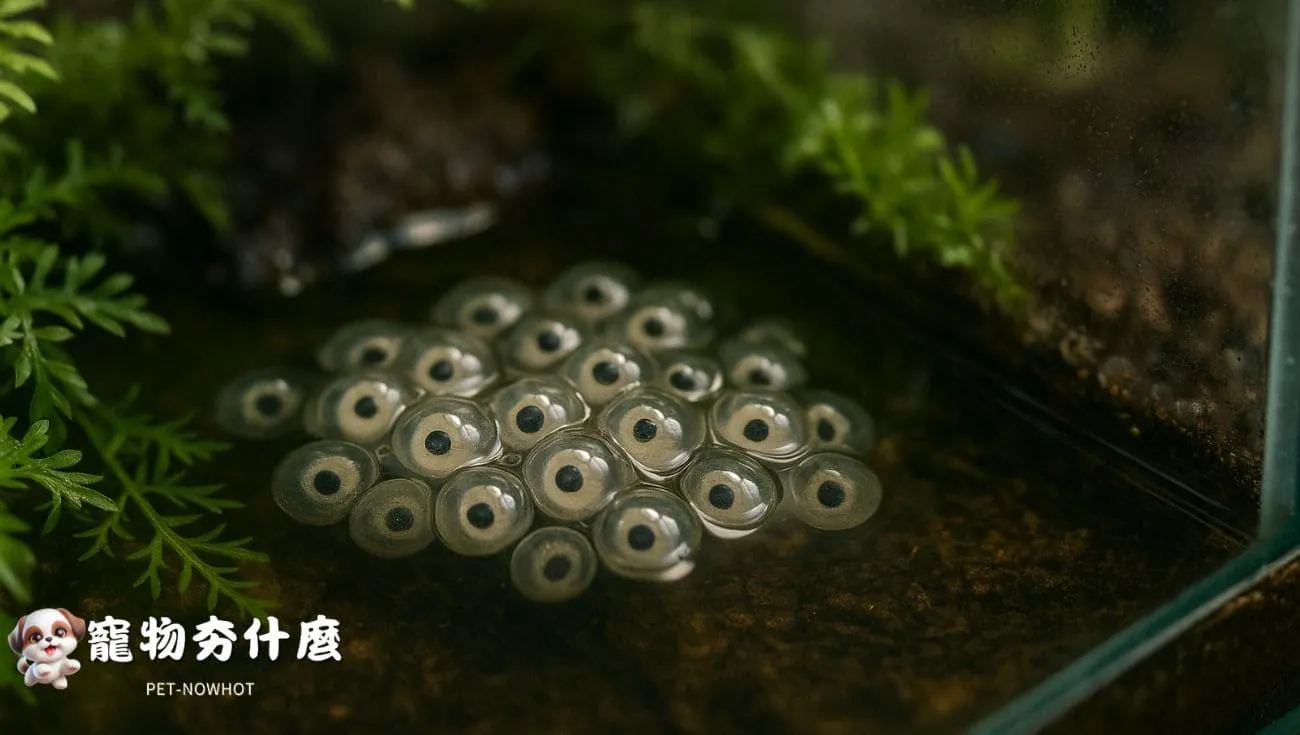 角蛙卵粒孵化自然攝影圖