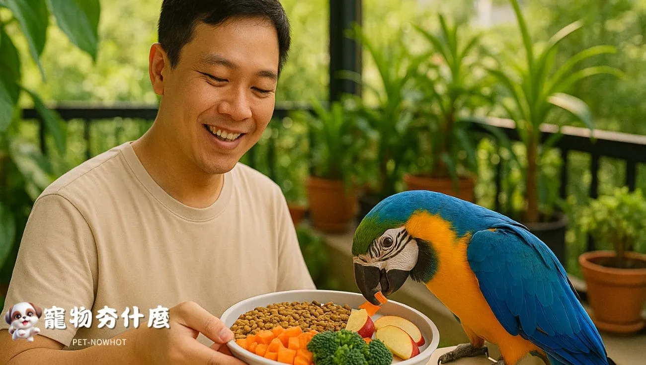 台灣飼主餵食金剛鸚鵡日常