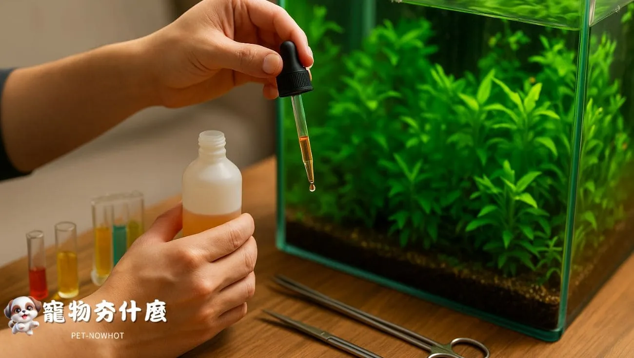 水草缸主人細心添加液肥場景