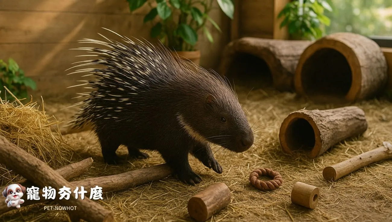 豪豬豐富化環境與互動設施照片