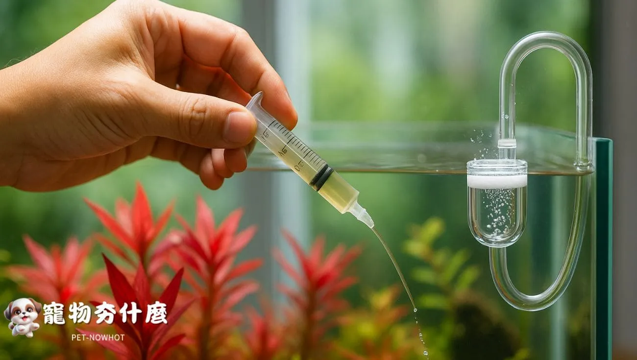 水草缸施肥與CO₂補充示意