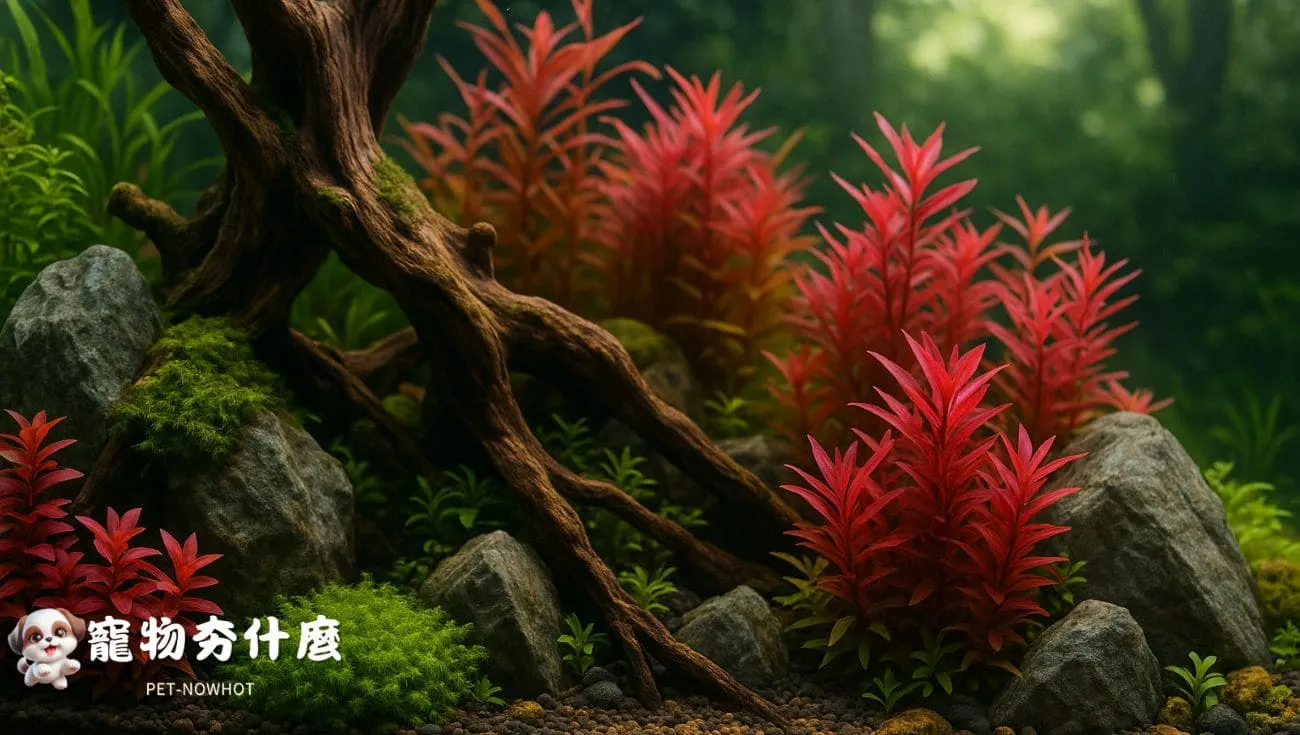 紅色水草主題自然水族造景