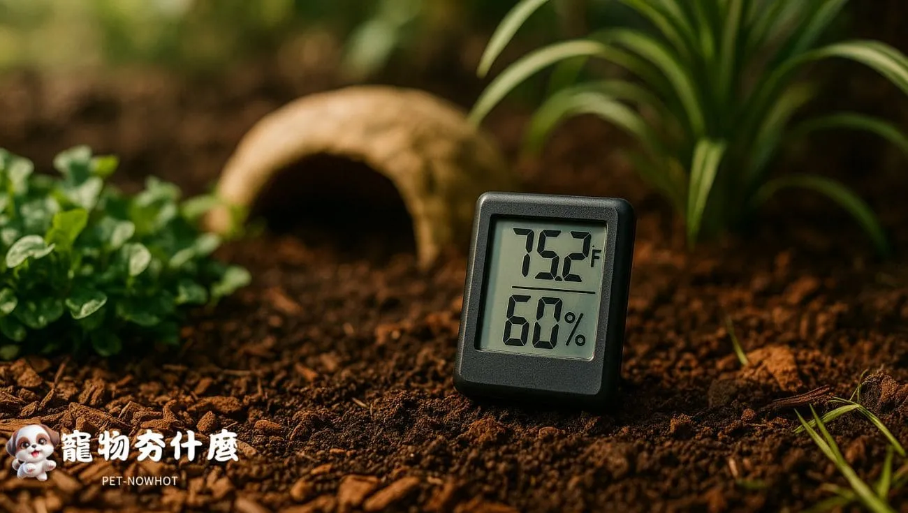 陸龜飼養箱配有溫濕度計