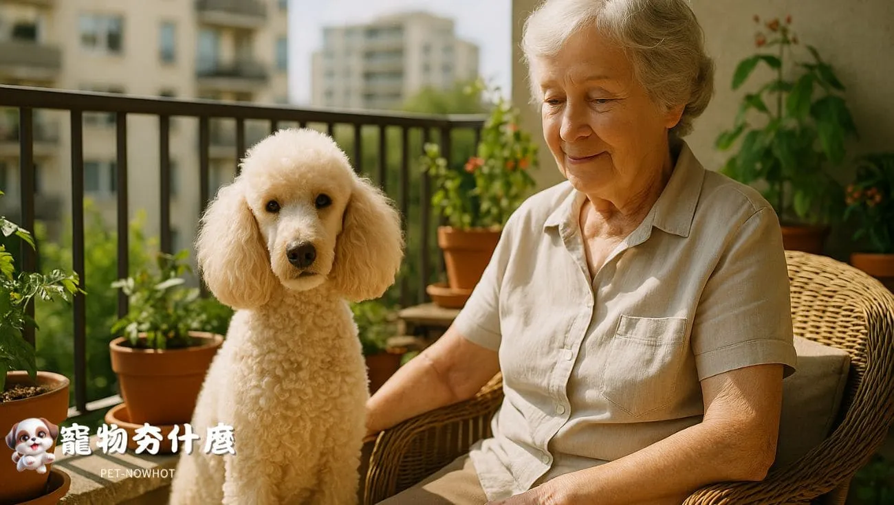 貴賓犬與長者於陽台親密相伴