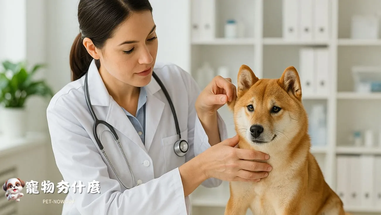獸醫檢查柴犬皮膚毛髮健康狀態